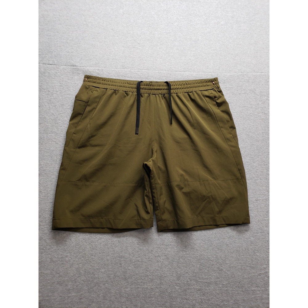 FLX Men Athletic Shorts L Olive Green Drawstring Elastic Waist Pockets Active